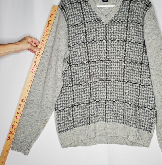 Vtg Brooks Brothers 90s Shetland Wool Sweater Mens Large Gray V-neck Houndstooth - Picture 6 of 9